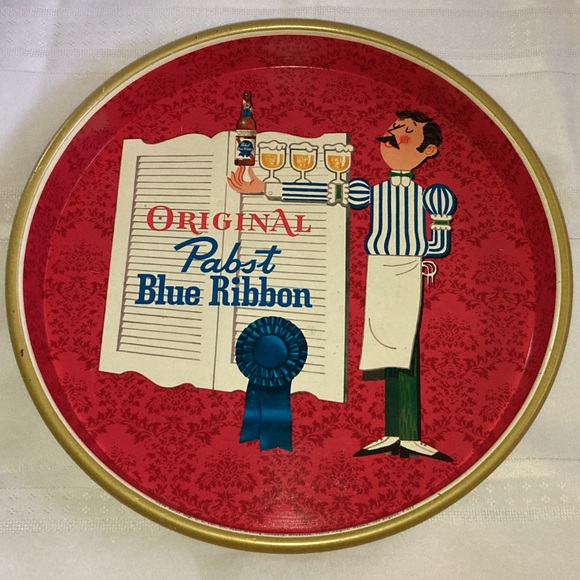 VINTAGE ORIGINAL PABST BLUE RIBBON BEER METAL BEER SERVING TRAY 1960's 13" - Picture 1 of 12